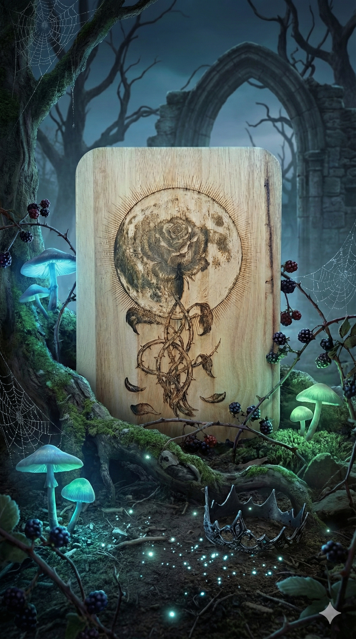 The Moon Rose | Gothic Celestial Wood Engraving