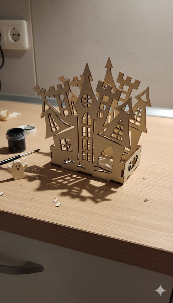 Spooky Haunted House Wooden Halloween Candle Holder - LED Tealight & Votive Lantern Decor