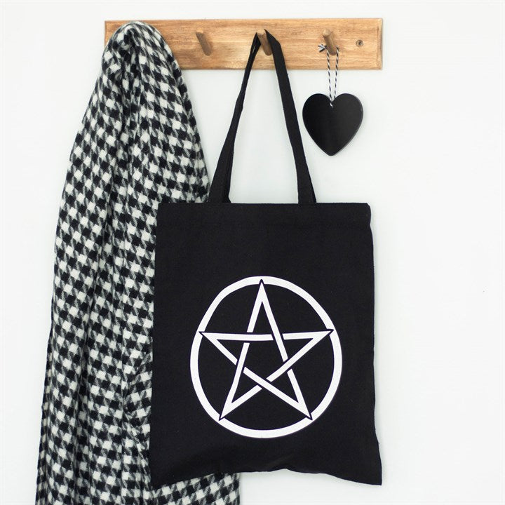 Large Pentagram Cotton Tote Bag – Black 40cm