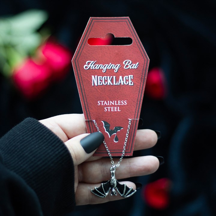 Edgy Bat Dangle Necklace - Stainless Steel Halloween/Goth Jewellery