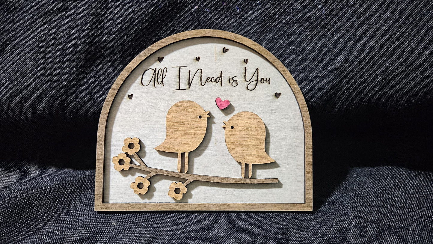 Handcrafted Wood Love Birds Arch Plaque - Romantic Tabletop Decor