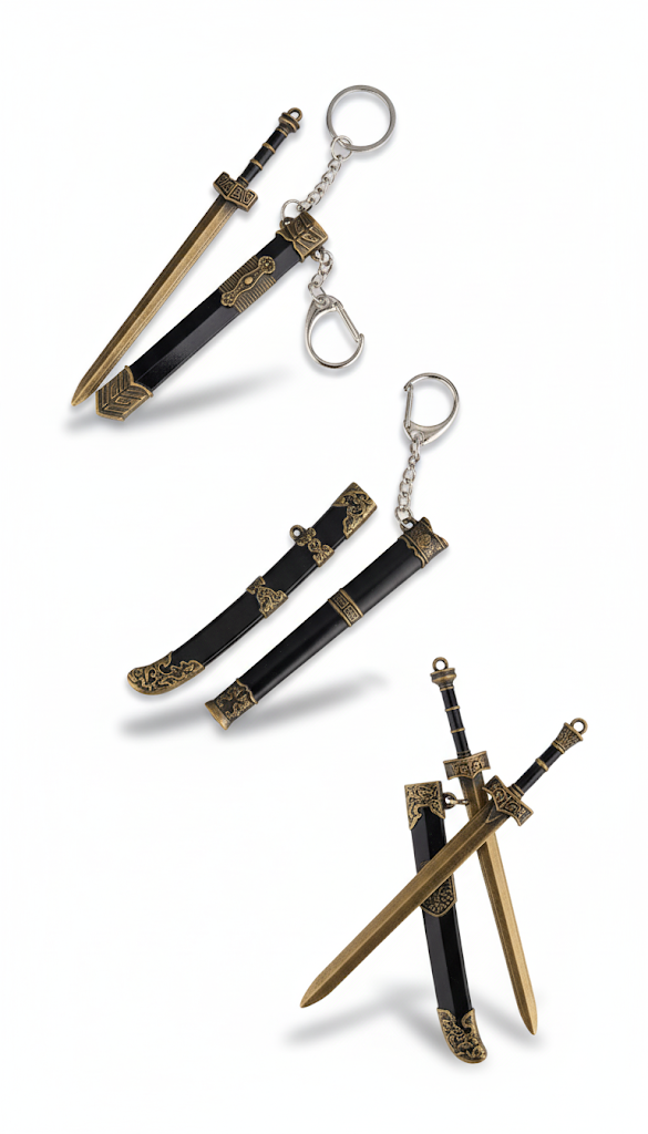 Ancient Chinese Sword Keychain Set | Dragon & Samurai Blade Keyrings