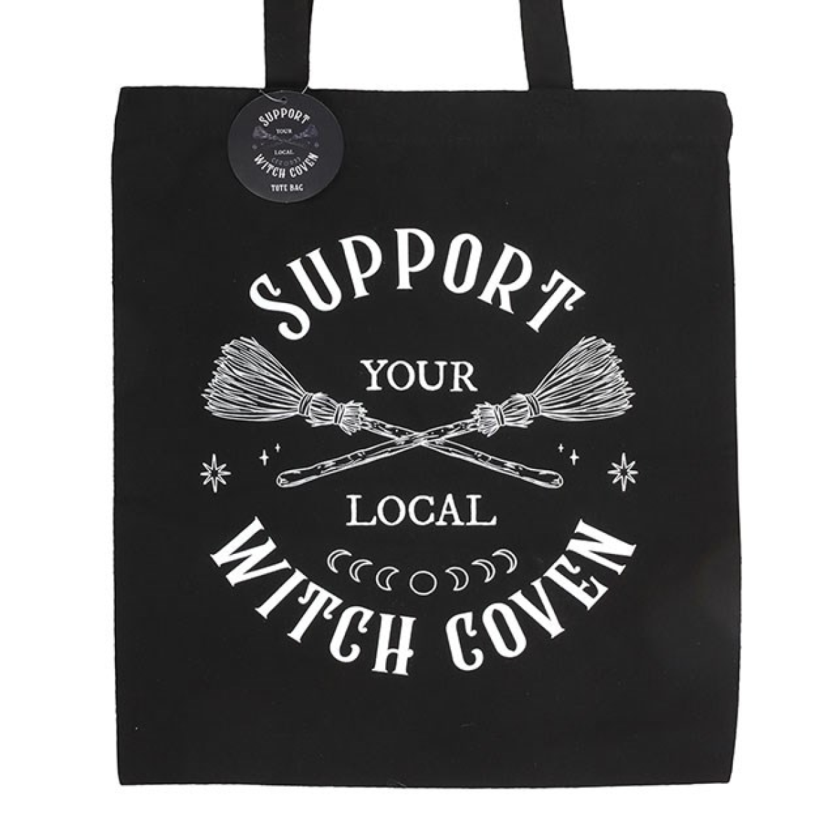 Occult coven witch tote bag with white print handmade UK
