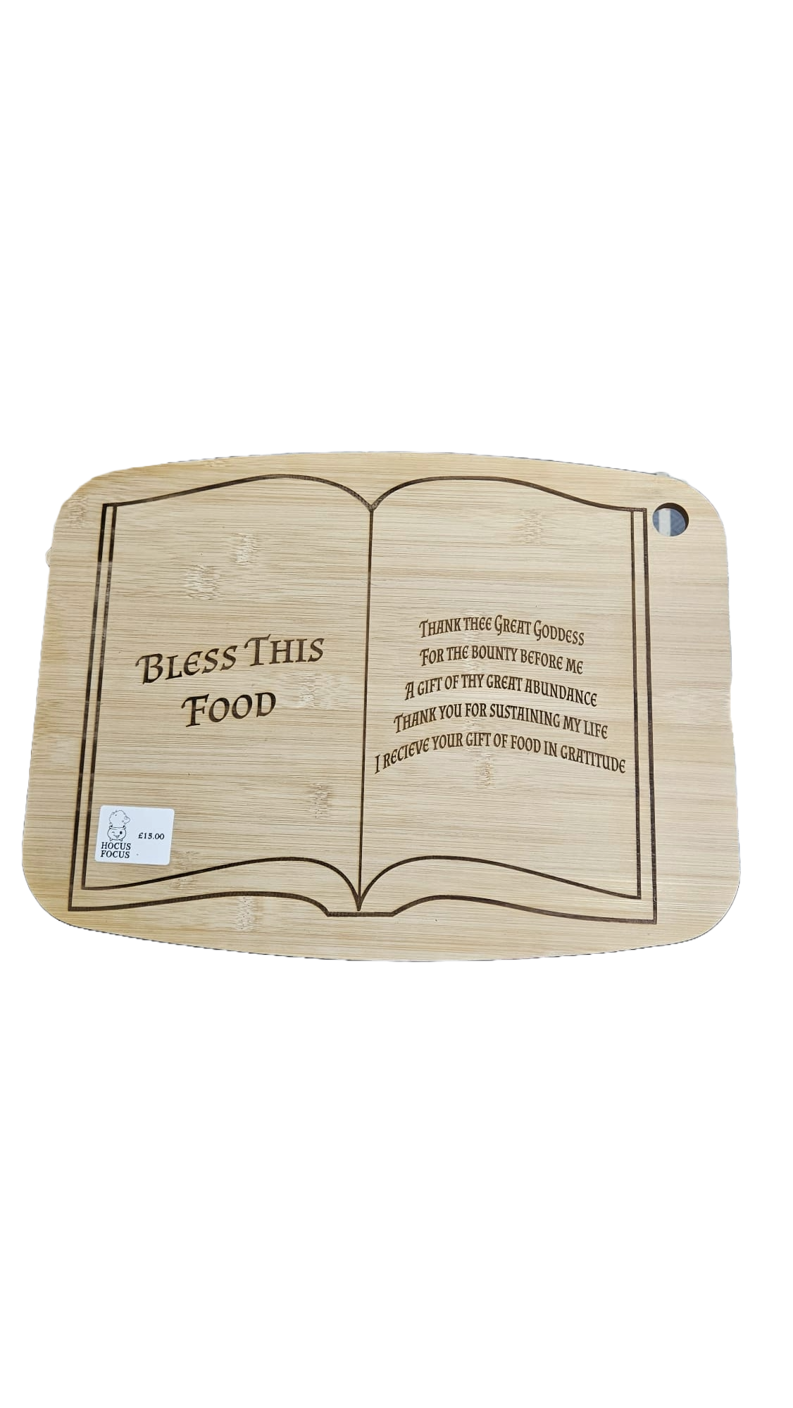 "Bless This Food" Engraved Bamboo Board - A Wiccan Food Blessing