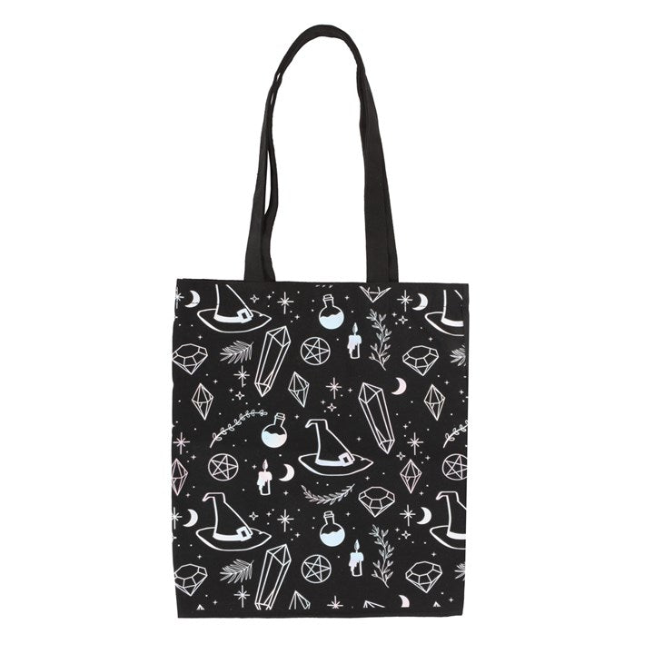 Witchy Crystal & Potion Polycotton Tote Bag - Unique Goth/Wiccan Gift