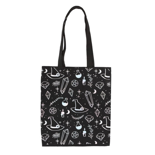Witchy Crystal & Potion Polycotton Tote Bag - Unique Goth/Wiccan Gift