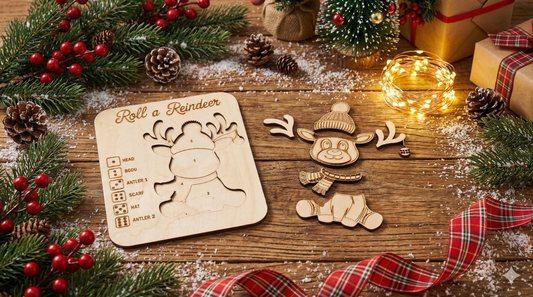 Roll-a-Character Wooden Christmas Game & Puzzle (Die Included)