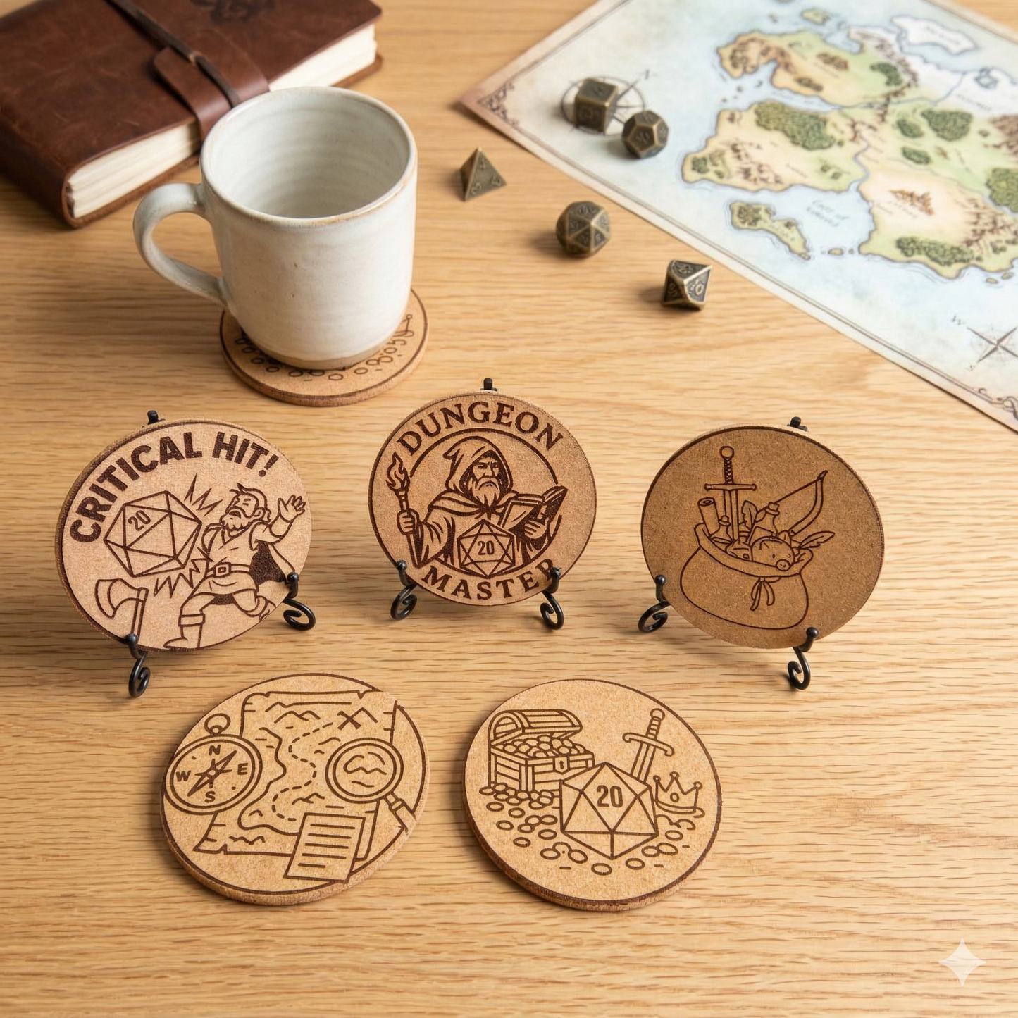 Laser-Engraved TTRPG Cork Coasters