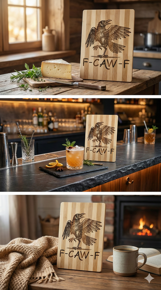 The "F-CAW-F" Raven Bamboo Chopping Board & Serving Platter