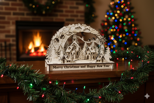 Wooden Christmas Village Decoration | Laser Cut Festive Mantel Display