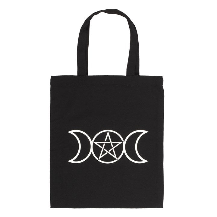 Triple Moon Pentagram Cotton Tote Bag – Black 40cm