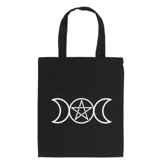 Triple Moon Pentagram Cotton Tote Bag – Black 40cm