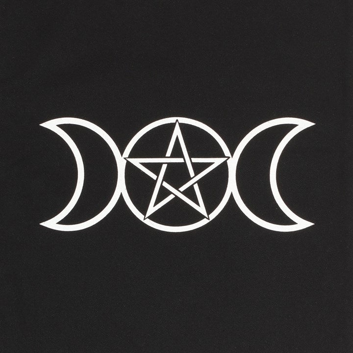 Triple Moon Pentagram Cotton Tote Bag – Black 40cm