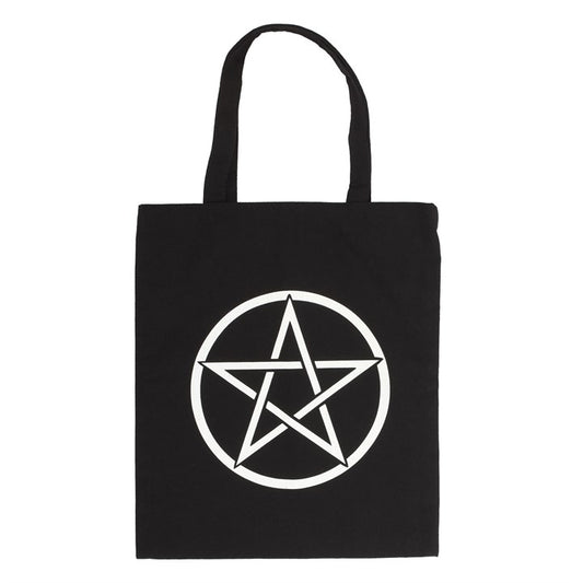 Large Pentagram Cotton Tote Bag – Black 40cm