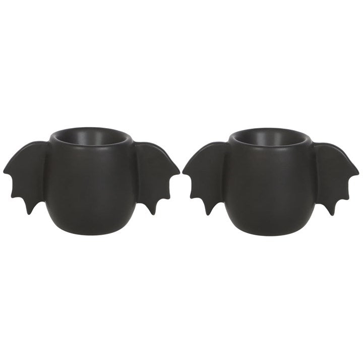Bat Wing Black Egg Cups (Pair) - Spooky Gothic Breakfast Serveware