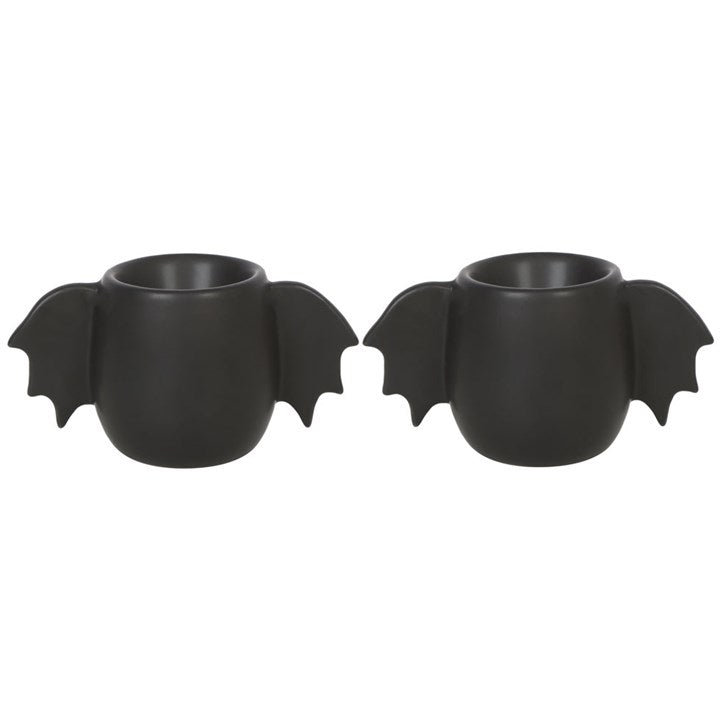 Bat Wing Black Egg Cups (Pair) - Spooky Gothic Breakfast Serveware