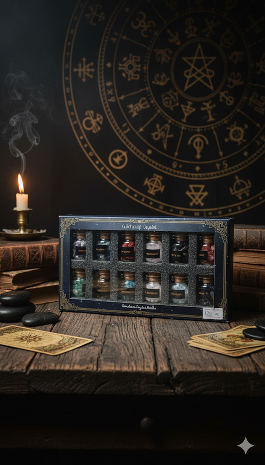 Witchcraft Crystal Kit: 12 Gemstone Bottles for Healing & Spells