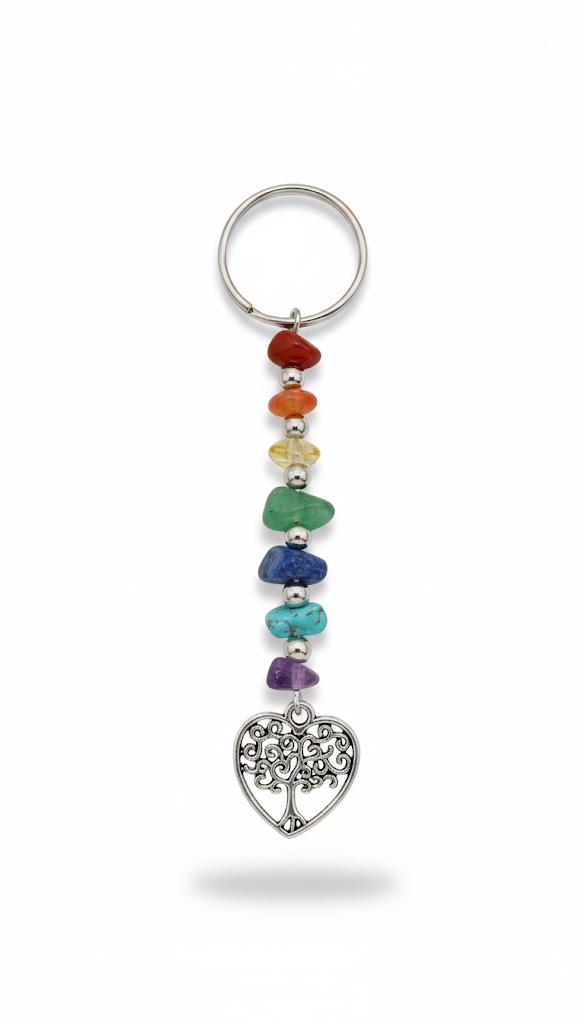 Chakra Healing Tree of Life Keychain | 7 Gemstone Crystal Pendant Keyring