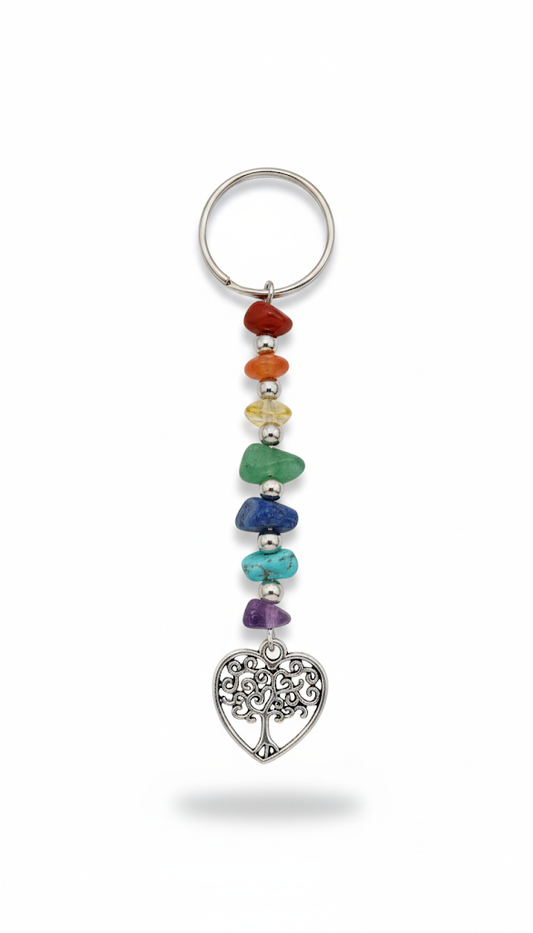 Chakra Healing Tree of Life Keychain | 7 Gemstone Crystal Pendant Keyring