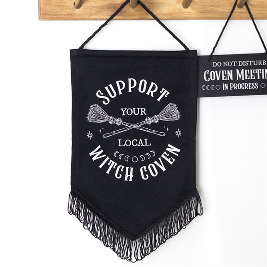'Support Your Local Witch Coven' Gothic Fabric Banner - Altar & Wall Decor