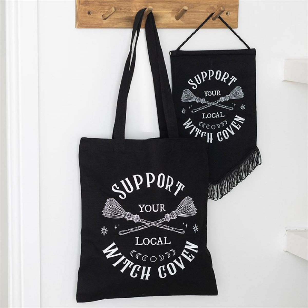 Support Your Local Witch Coven tote bag black polycotton UK
