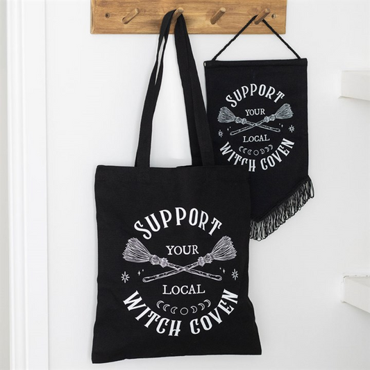 Support Your Local Witch Coven tote bag black polycotton UK