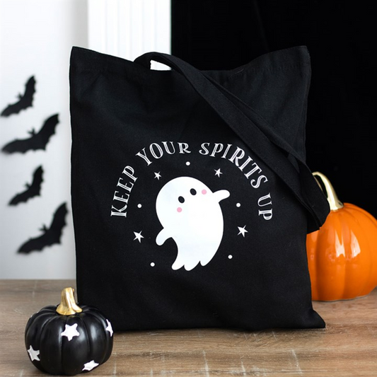 'Keep Your Spirits Up' Ghost Polycotton Tote Bag - Spooky Season Accessory
