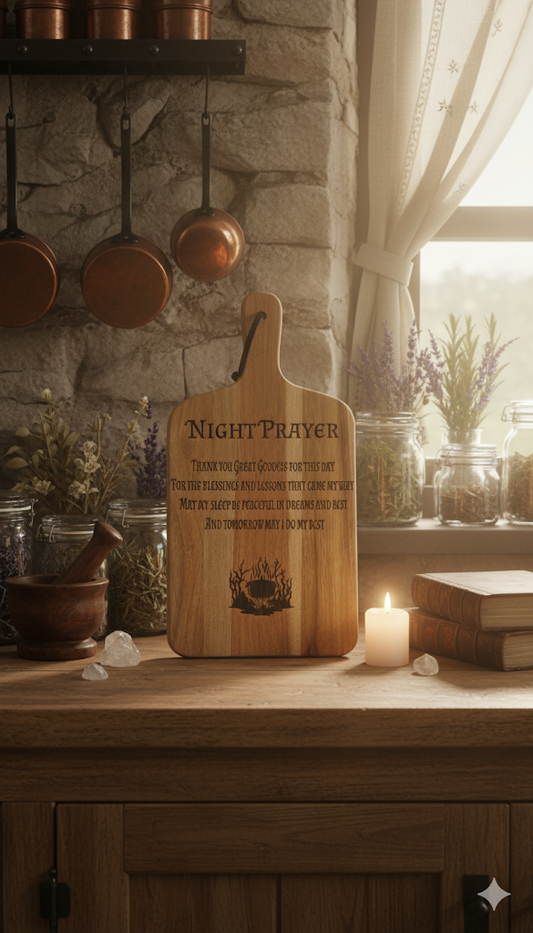 Wiccan Night Prayer Engraved Wood Board - Spiritual Altar Decor & Kitchen Plaque