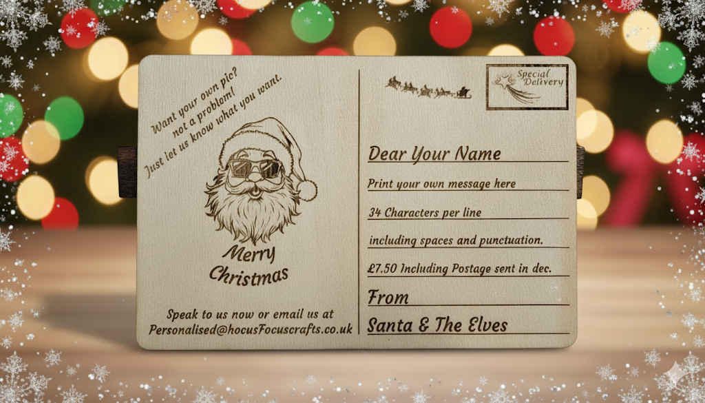 personalised wooden postcard from Santa UK