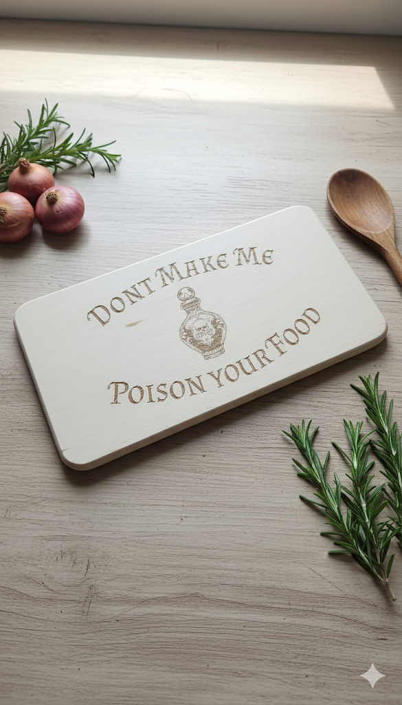 Funny Engraved Wooden Chopping Board – “Don’t Make Me Poison Your Food”