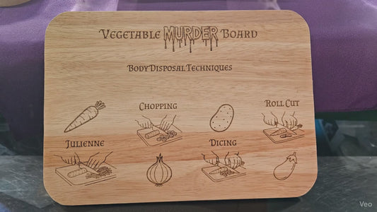 Vegetable Murder Board" Engraved Bamboo Cutting Board - Funny Kitchen Gift