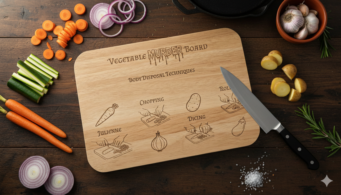Vegetable Murder Board" Engraved Bamboo Cutting Board - Funny Kitchen Gift