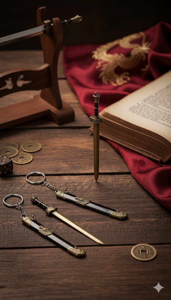 Ancient Chinese Sword Keychain Set | Dragon & Samurai Blade Keyrings