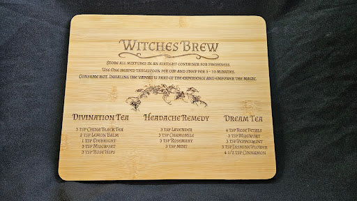 Witches Brew Engraved Bamboo Board | Herbal Tea Recipe Chart & Kitchen Decor