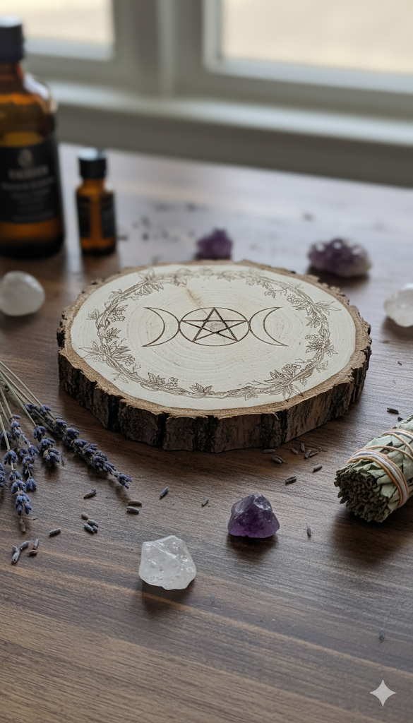 Triple Moon Goddess Altar Wood Plaque | Witchy & Pagan Home Decor