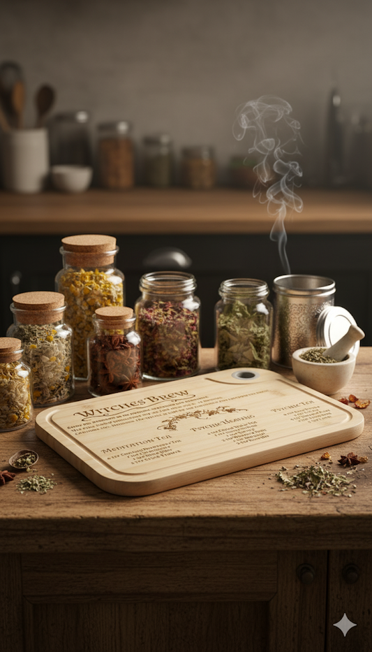 "Witches Brew" Engraved Bamboo Board - Herbal Tea Recipes & Spiritual Kitchen Decor